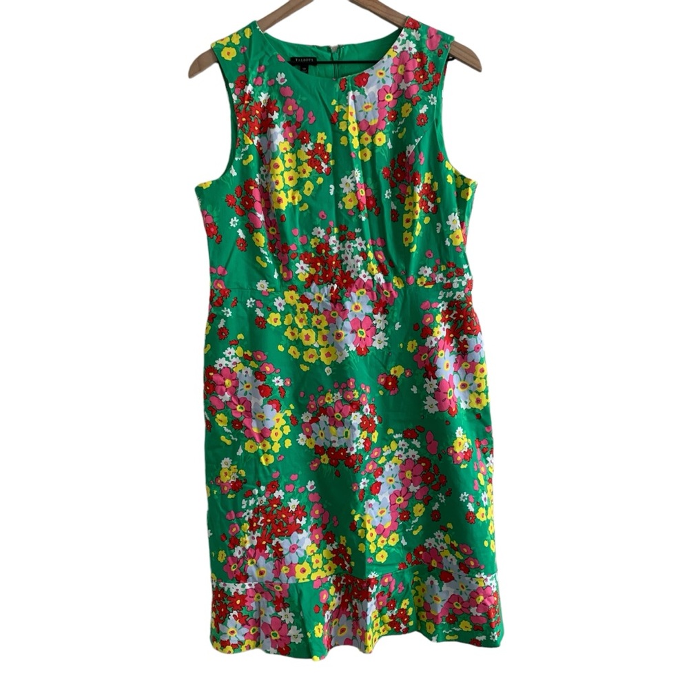 Talbots Green Floral Sleeveless Shift Dress